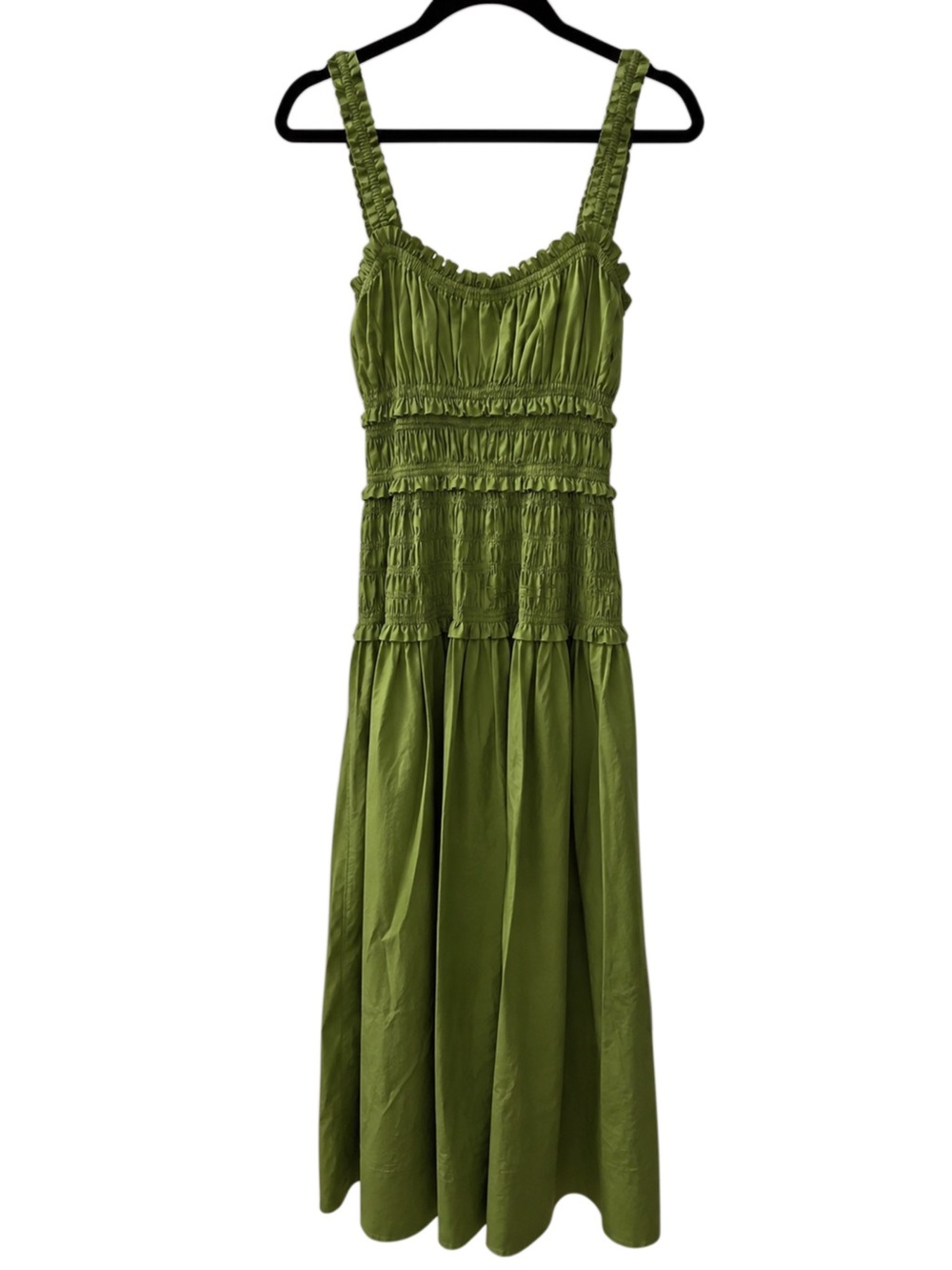 Doen Olive Green Smocked Midi Dress - Picture 10 of 12